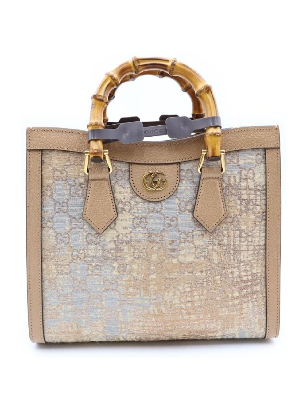 Gucci Hosoo Diana Small Nishijin Ori Bamboo Canvas Leather 2-Way Bag Beige